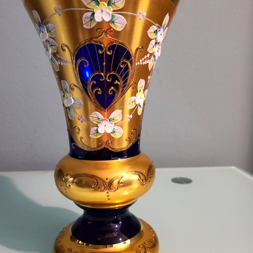 24 Karat Gold Blue Vase Egermann Czech Bohemian glass Blue cobalt
